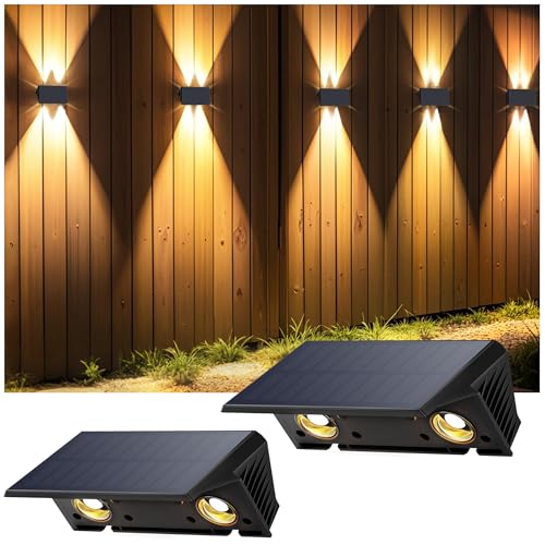 IIRARA Lampada Solare da Esterno di Nuova Generazione 2025 Alto e Basso Luci Solari Bianco Caldo Illuminazione per Esterni 100LM Applique da Esterno Solare IP67 per Muro Vialetto 2 Pezzi