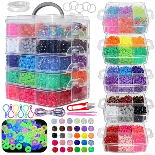 YMSDZHL 5600PCS Glow-in-The-Dark Pony Kandi Beads Keychain Making Kit Friendship Jewelry Bracelet kit 30 Colors Hair Bead Pets Art Crafts for Kids Beginners Birthday DIY Gifts