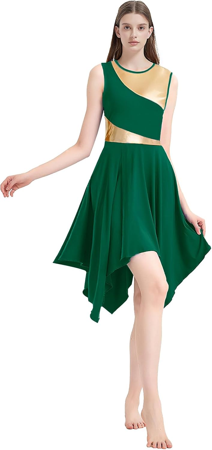 ORIDOOR Women's Praise Dance Dress with Sleeveless Metal Blocks an Irregular Hem Lyrical Worship Dance Costume - Image 2