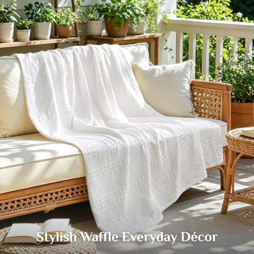 Image of BEDELITE Cooling Waffle Twin XL Blanket - Lightweight Breathable Cotton Summer Blanket of Rayon Derived from Bamboo for Hot Sleepers, Soft Throws for Bed, Couch and Sofa, White, 66x90 Inches