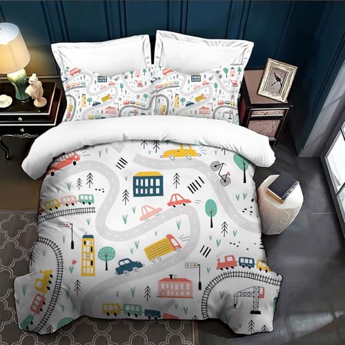 Miniatura 2 de Jlczbt Ropa De Cama Infantil De 135 X 200 Cm, Diseño De Excavadora, Tractor Y Coches, Diseño De Dibujos Animados En 3d, Juego De Ropa De Cama Para Niños Y Niñas Con Funda De Almohada A-3, 135 X 200