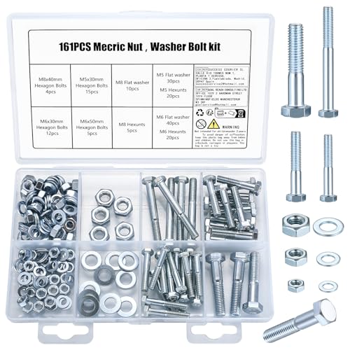 Kit Boulons et Écrous M5 M6 M8 - 161 Pièces, Vis Bouton à Tête Hexagonale, Rondelles Inclus