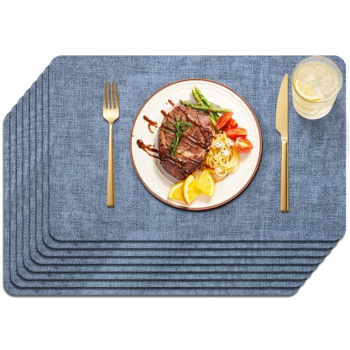 Maxpearl Faux Leather Placemats Set of 8, Easy to Clean, Blue