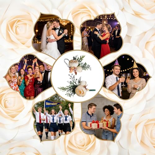 Pulsera de flores y botón de solapa artificial para bodas y aniversarios 5