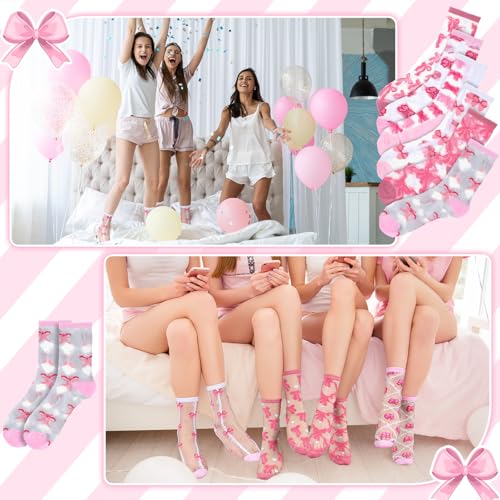 Image of Jadive Coquette Pink Bow Socks Pink Bow Women's Inspired Socks Ornament for Birthday Decor Gift