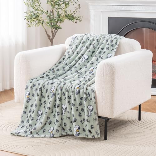 Image of Berkshire Blanket Peanuts VelvetLoft Cute Character Snoopy Plush Throw Blanket,Peanuts Snoopy & Woodstock New Flower and Bees Sage,Throw 55 in x 70 in (Official Peanuts Product)