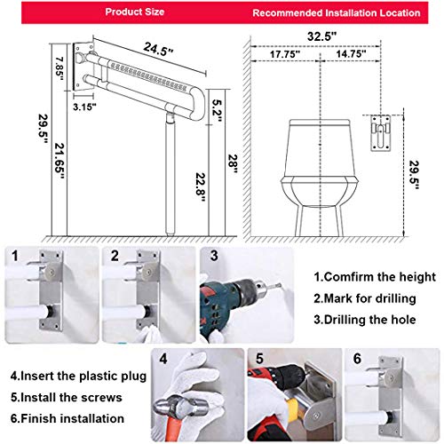 Foldable Toilet Grab Bar 304 Stainless Steel Shower Handrails Anti Slip Bathroom Seat Support Bar Flip-Up Bathtub Grab Arm Bar Hand Grip by RELIANCER - Image 9