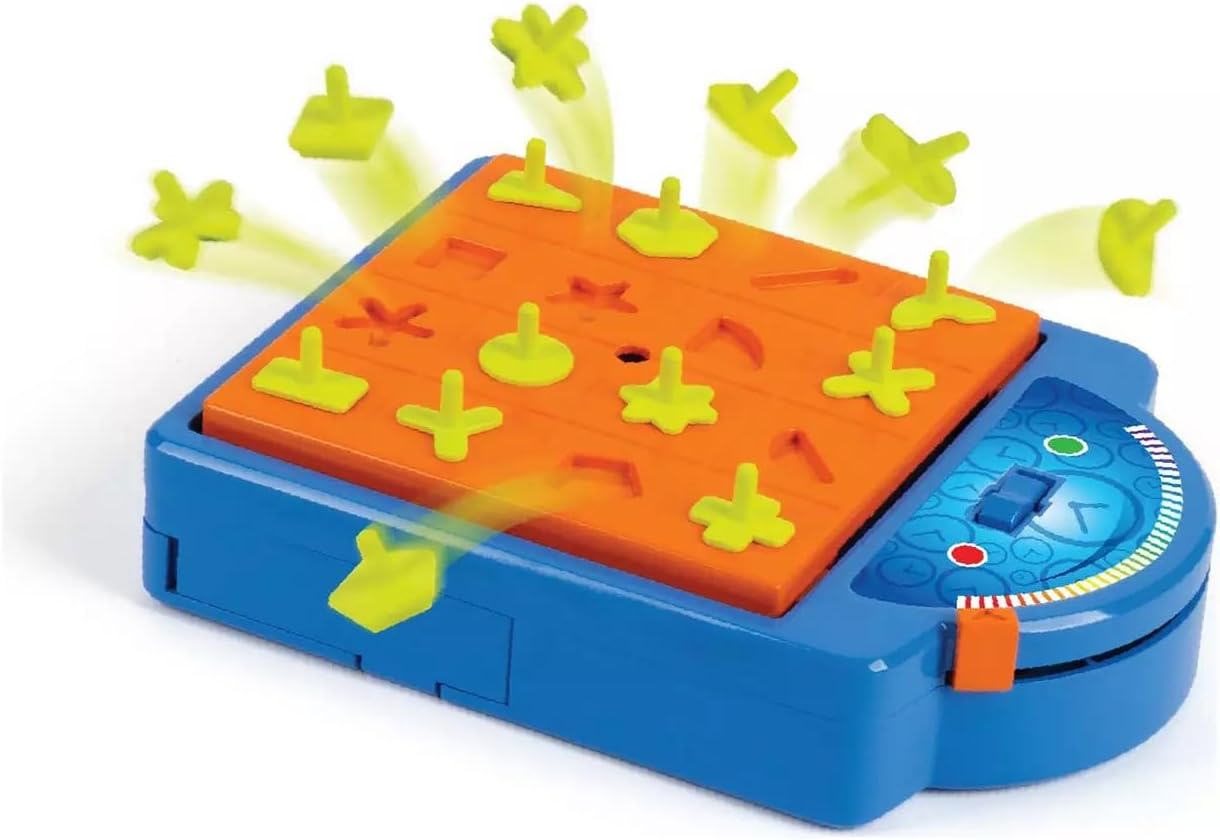 Scramble Pop-Up Game Board, Interactive Brain Teaser with Orange Platform and Blue Base, Educational Kids Toy with Flying Yellow Pieces