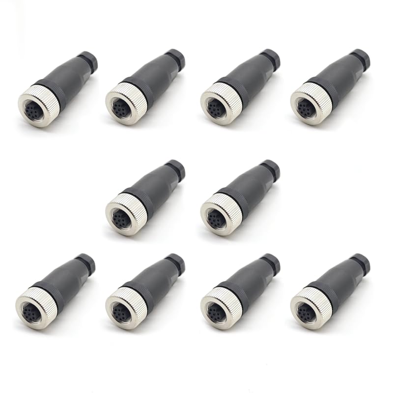 M12 8 Pin Female Connector, Straight Field Assembly Wireable Adapter 12mm A Code Industrial Circular Connector IP67 Waterproof Sensor for PG7 Cable Unshiled 30V 2A AC/DC for Electric Bicycles（10pcs）