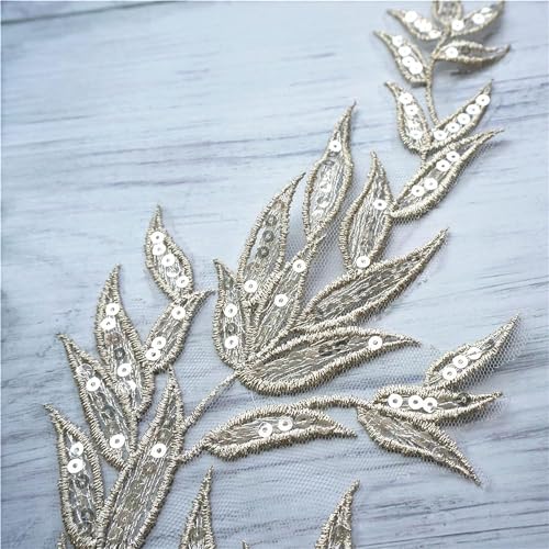 Appliques à coudre dentelle de haute qualité feuilles et paillettes