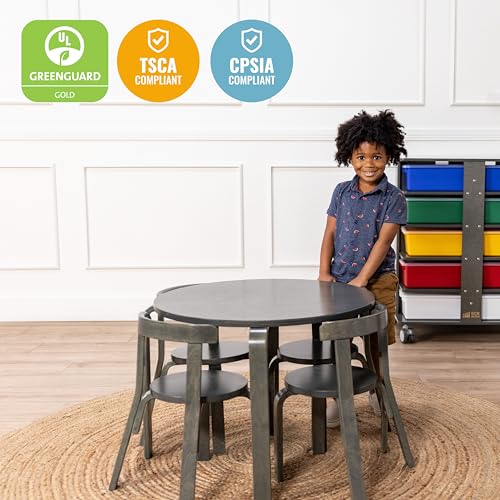Image of ECR4Kids Bentwood Table and Curved Back Chair Set, Kids Furniture, Grey Wash, 5-Piece