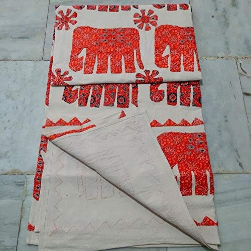 Indian Home Decor Elephant Design Patchwork Bedspread, Bed Cover Guestroom Decor 90x108 Valentines Day Gift for Lover