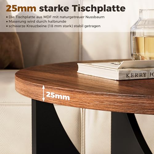 IRONCK Nesting Coffee Table Set of 2, Round Side Tables for Living Area, Compact Wooden End Table for Lounge, Bedroom, Walnut - Image 4
