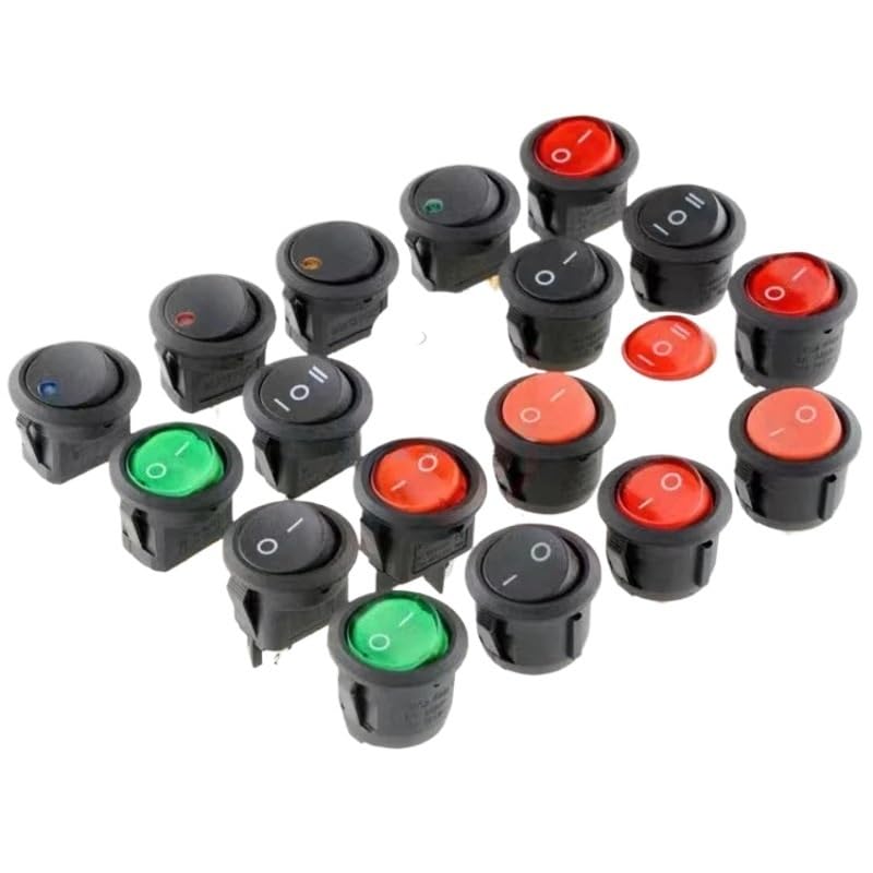 2PCS ON/Off Round Rocker Switch LED Illuminated Car Dashboard Dash Boat Van 12V 24V / 6A 250V / 10A 125V 2/3/4PIN Switch 20MM(2Pin redlight ON-Off)