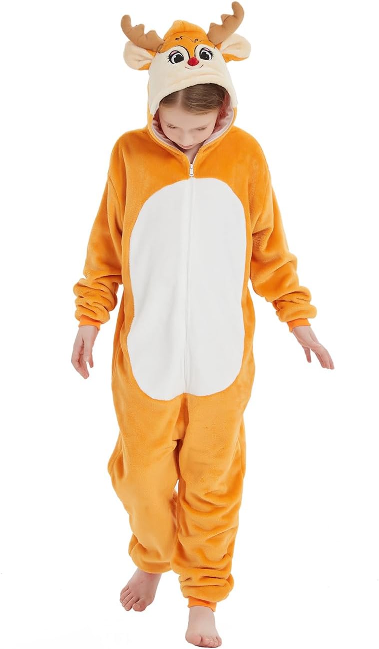 ABENCA Kids Onesie Animal Girls Costume One Piece Pajamas Sleepwear Cosplay Halloween Christmas Reindeer 8-9 Years