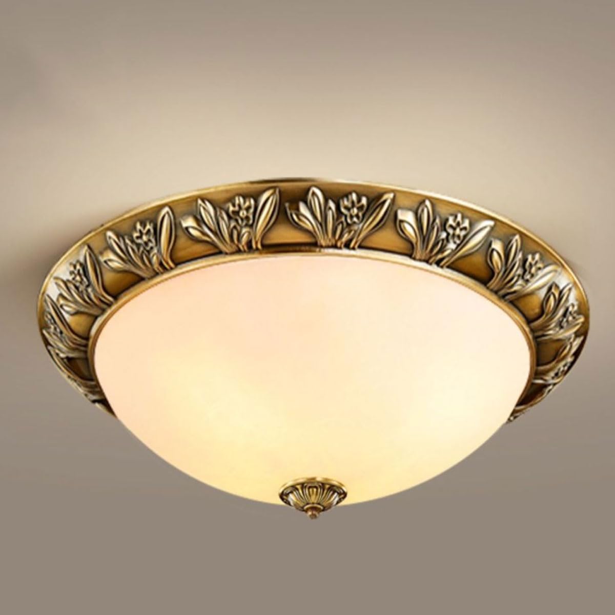 LANTANB Chinese-Style All-Copper Imitation Marble Ceiling Lamp Glass Lampshade Flat Lighting Balcony Corridor Circular Ceiling Lights Suitable for Dining Rooms and Bedrooms