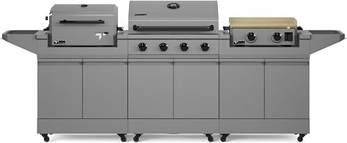 Miniatura 13 de TYTUS Anaheim - Parrilla de gas de 4 quemadores con dos carritos de preparación, ahumador de pellets y horno de pizza con tapa, paquete de cocina al