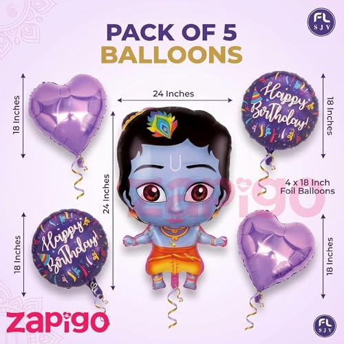 Image of Balloonistics Little Krishna Theme Happy Birthday Balloon Bouquet Pack Of 5