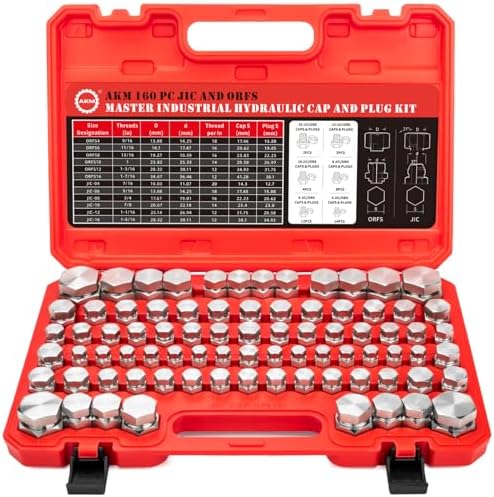 AKM 160 PC JIC and ORFS Master Industrial Hydraulic Cap and Plug Hose Tube and Pipe Fitting Kit Cap and Plug Kit Precision Threading in ORFS and 37° Dash Sizes 4 6 8 10 12 16