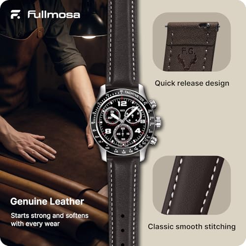Image of Fullmosa 22mm Quick Release Leather Watch Band for Garmin Samsung Galaxy | Strap for Garmin Vivoactive 4 45mm,Garmin Venu 4(45mm) /Venu 3 /Venu 2,Samsung Galaxy Women Men, Dark Brown&Silver Buckle