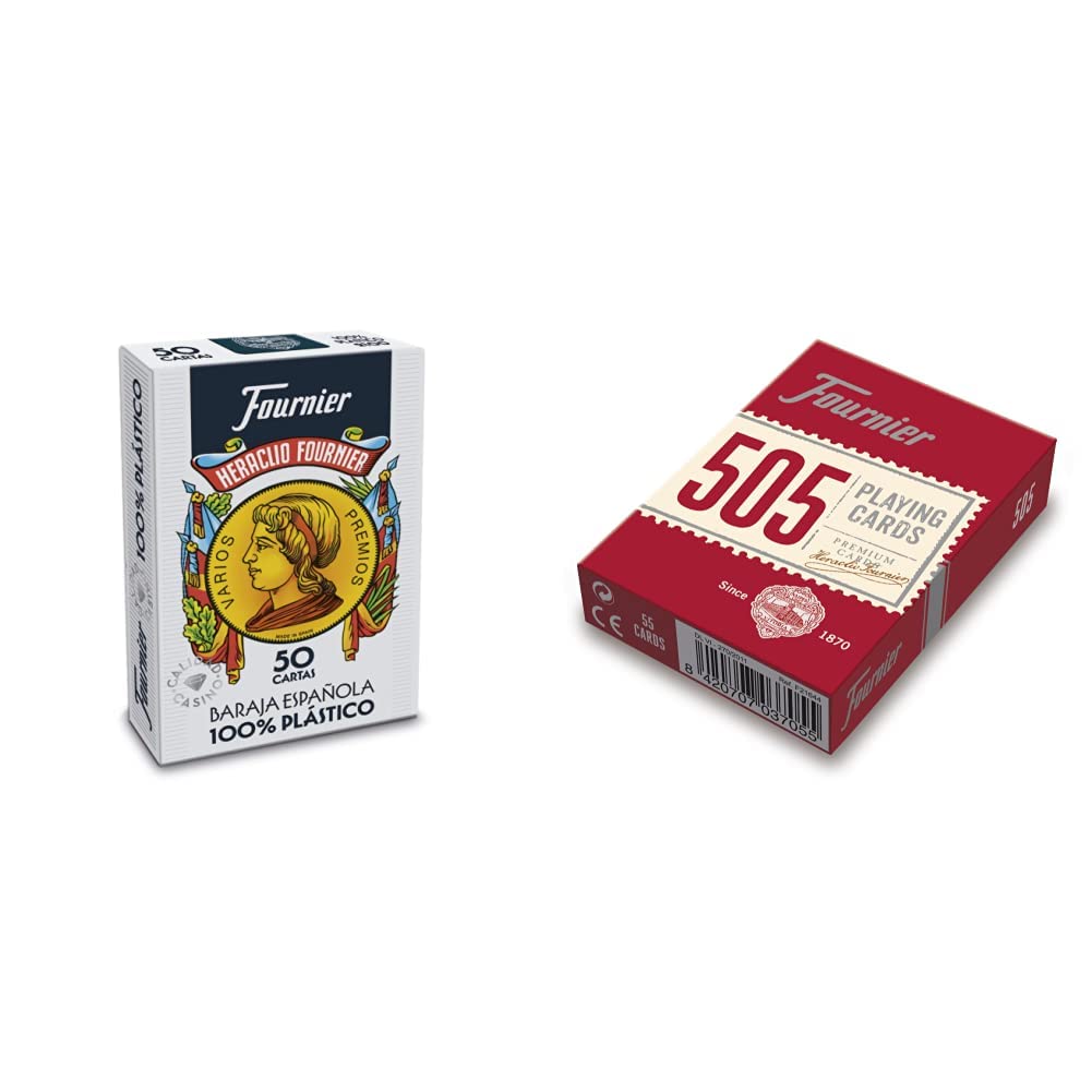 Fournier - Baraja española Nº 2100 + - Nº 505 Baraja Cartas Poker Clásica, Color Rojo o Azul (F21644), Color/Modelo Surtido