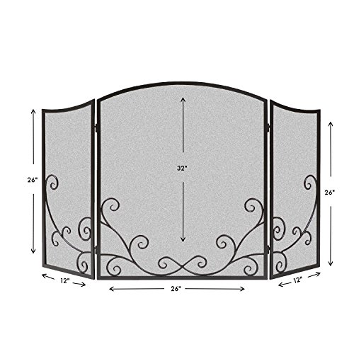 Panacea Products 15981 3-Panel Flourishing Scrolls Screen For Fireplace, Gray #TOP1