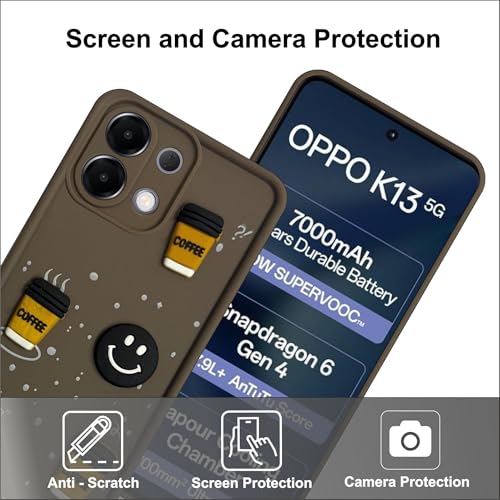 Image of SBMS Silicone Back Cover Case for Oppo K13 5G | Cute Fun 3D Cartoon, Coffee Design Silicone Case | Camera Protection Bump | Shockproof Back Cover Case for Oppo K13 5G (Coffe Mug Brown)
