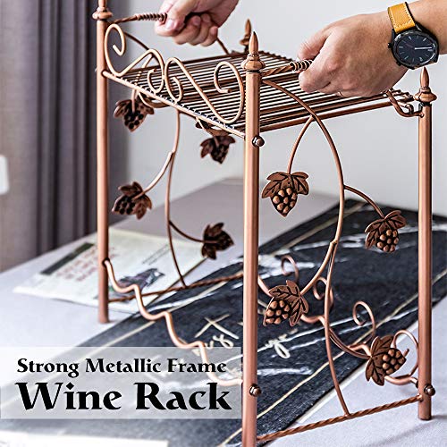 Silksea Countertop Wine Rack Freestanding With Wine Glass Rack Metal Wine Holder Storage Stand Organizer For Home Kitchen Décor, Cabinet, Bar, Tabletop Wine Racks Hold 4 Bottle And 6 Glasses, Copper #TOP4