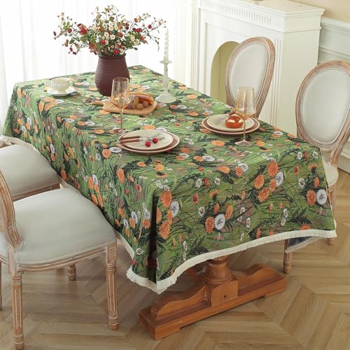 Nappe vintage rectangulaire verte 140x220 table salle à manger