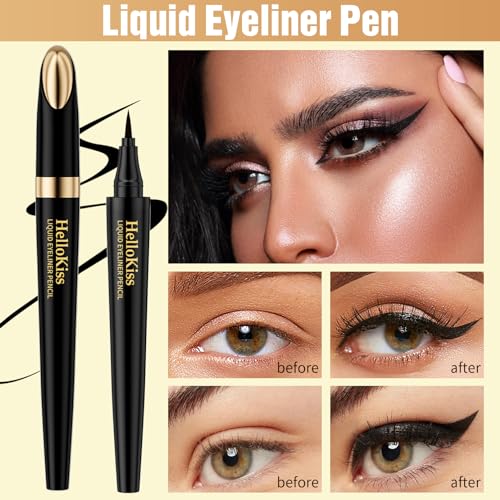 Incisite Hellokiss Liquid Eyeliner Pen, Black Eye Liner, Waterproof Felt Tip Eye Liner Pen, Long Lasting Quick-Drying Smudge-Proof Eyeliner for Eye Makeup(Black) - Image 5