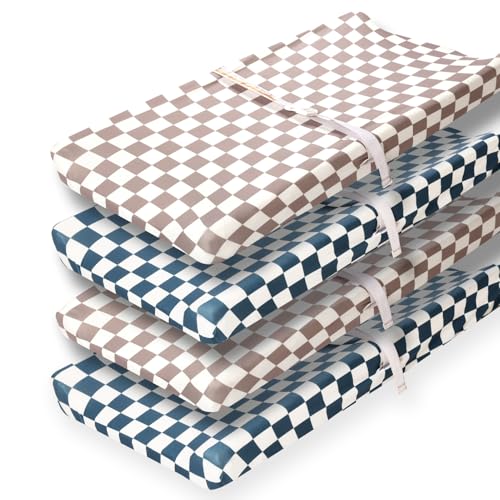 Image of 4 Pack Checkered Changing Pad Covers Neutral Breathable Fitted Baby Sheets Nursery Sheets for Baby Boys or Girls (Changing Pad Cover)