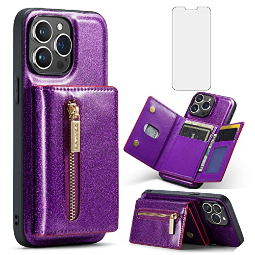 Coque iPhone 13 Pro Max antichoc avec rangement carte et verre violet