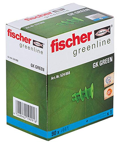 Preisvergleich Produktbild fischer Gipskartondübel GK GREEN, starker Gipskarton-Dübel aus mind. 50 % nachwachsenden Rohstoffen, einfache Montage in Gipskarton, 90 Stück
