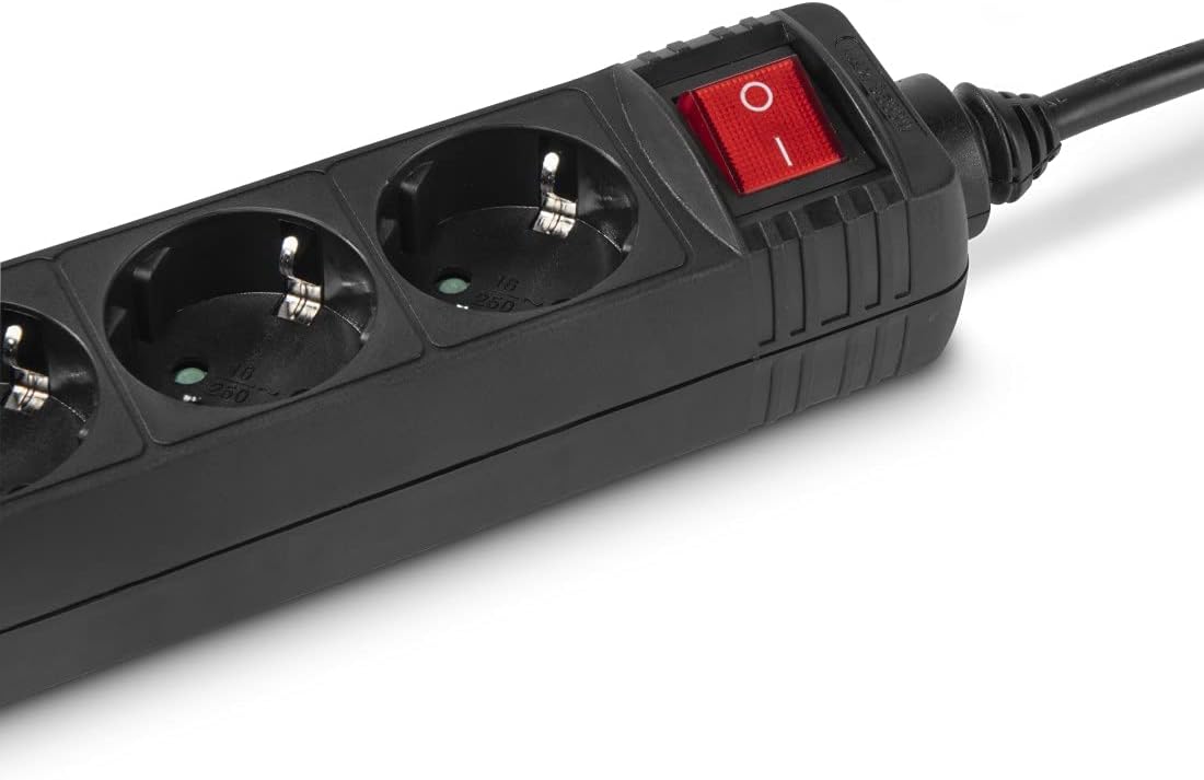 Hama Power strip 5-way (multiple power strip 1.4 m, incl. switch, increased touch protection, sockets rotated 45 degrees, power strip GS tested) black
