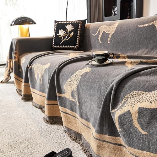 Housse de canapé en chenille 3 places jeté couverture protection animaux gris - 3