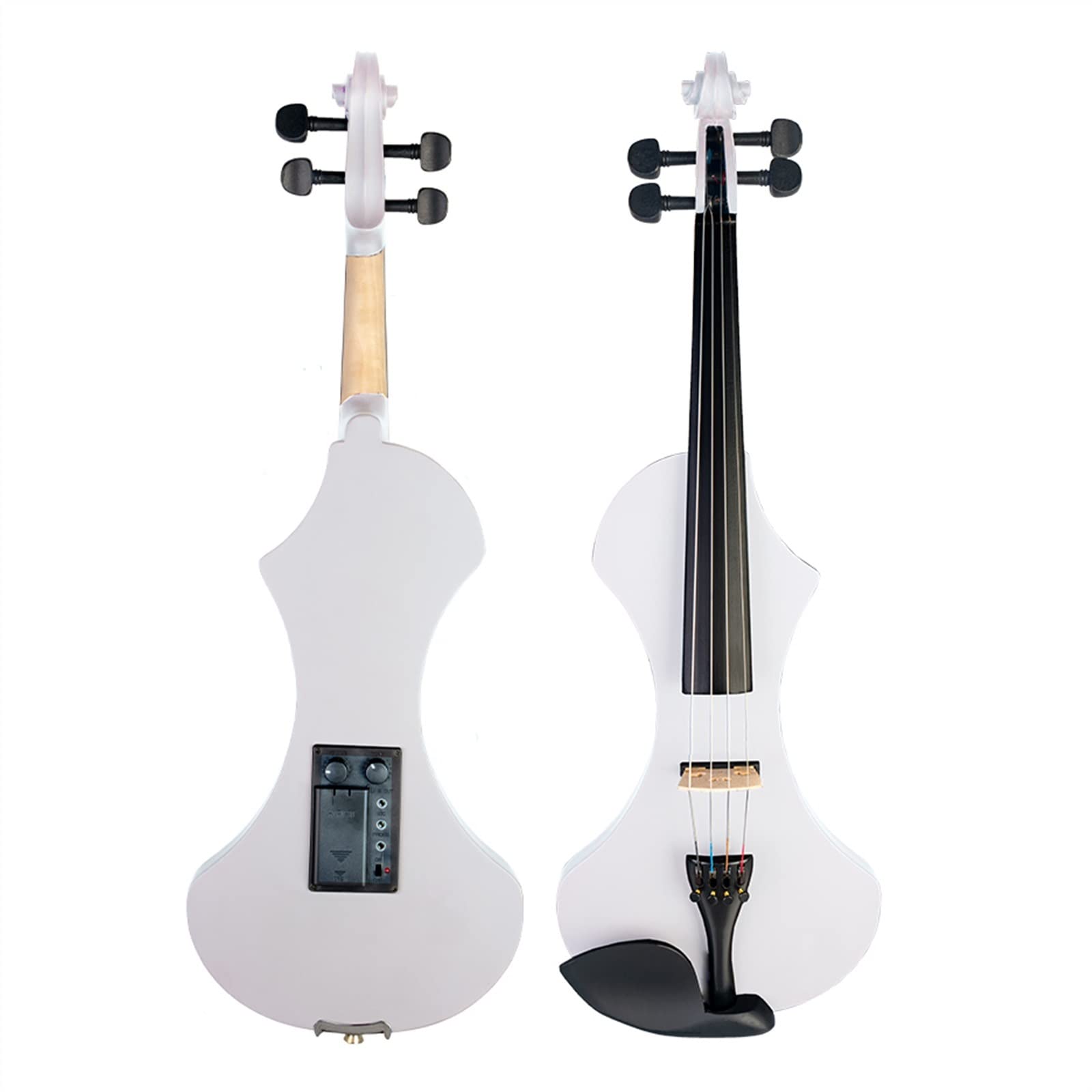Violino Elettrico 4/4 Bianco Opaco Full Size in Legno Massello Set di Violino Elettronico/Silenzioso con Arco per Violino Custodia per Violino Corde per Violino Violini per Studenti