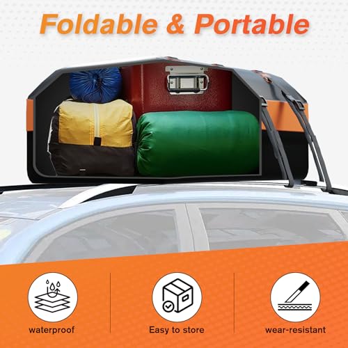 AlltoAuto Car Rooftop top Cargo Carrier 21 Cubic feet Waterproof for All Cars with/Without Rack, Includes Anti-Slip Mat, 10 Reinforced Straps, 6 Door Hooks, Luggage Lock