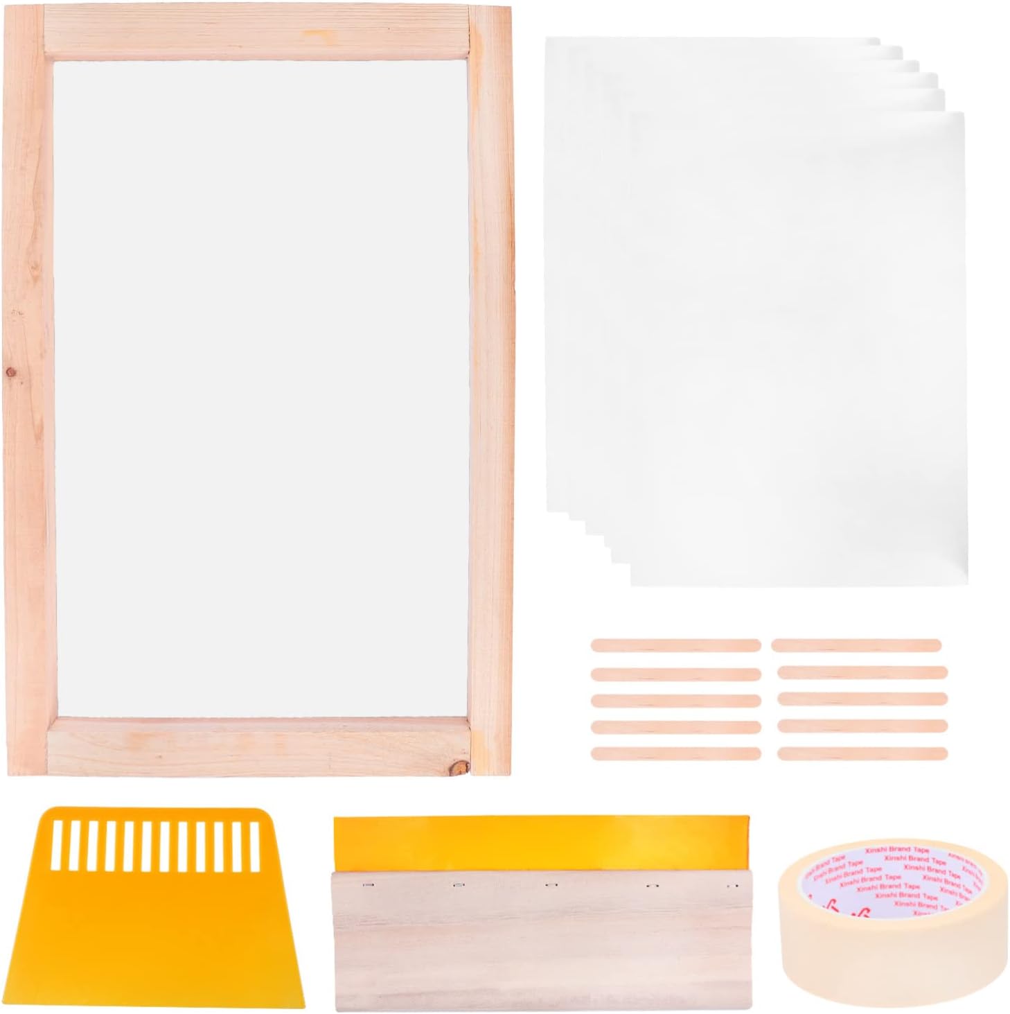 Silkscreen Printing Supplies Kit Frame Mesh Film Squeegee Mask Tape Stick