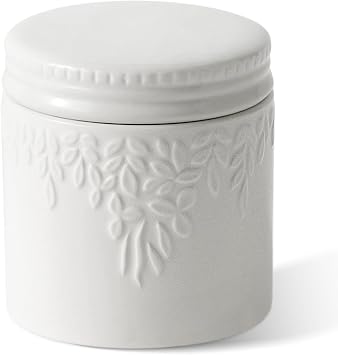 Toptier Butter Crock for Counter With Water Line, On Demand Spreadable Butter, Ceramic Butter Keeper to Leave On Counter, French Butter Dish with Lid Embossed White Leaf