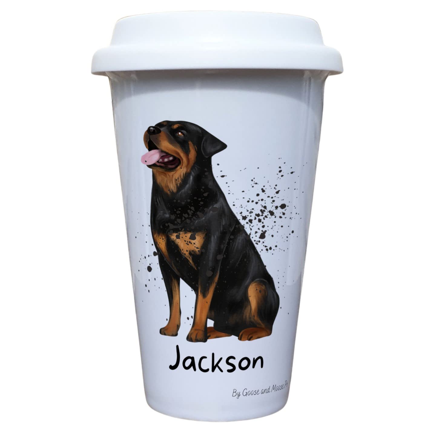 Rottweiler Travel Mug Personalised - Gift for Dog Owners & Lover - Personalised Dog Thermal Ceramic Insulated Travel Mug