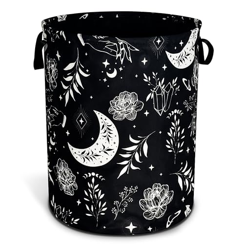 Image of Gothic Moon Laundry Basket Moon Phase Foldable Oxford Cloth Funny Tote Bag Laundry Hamper Clothes Storage Bucket Organizer For Bathroom/Laundry Storage/Bedroom 17.7x13.7 Inch