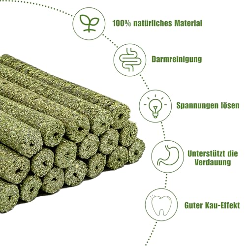 TOKAYIFE Kaninchen Kauspielzeug, 200g Timothy Heu Sticks für Kaninchen, Meerschweinchen, Hamster, Chinchilla, Häschen Leckerli (20 Stück (1er Pack))