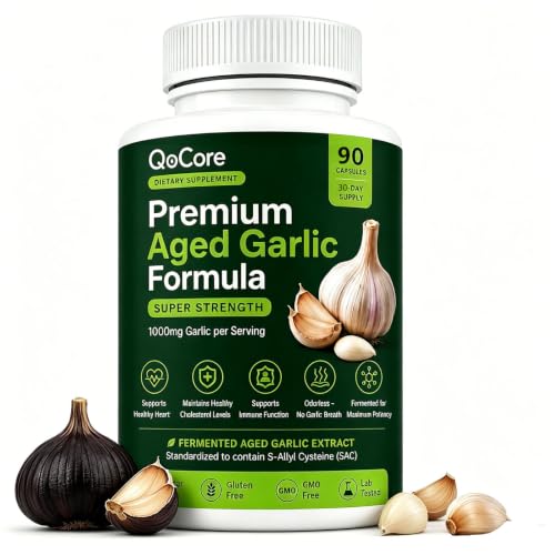 Glo7 SkinCare Qocore Aged Black Garlic Capsules Odorless Garlic Supplement with Aged Garlic Extract Antioxidant Daily Wellness 90 Counts