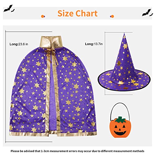 Synpos Wizard Cape With Hat, Pumpkin Tote Bag, Halloween Cape For Kids, Halloween Kids Costumes，Witch Cape For 3-12 Years Children, Halloween Props For Kids Cosplay Party #TOP5