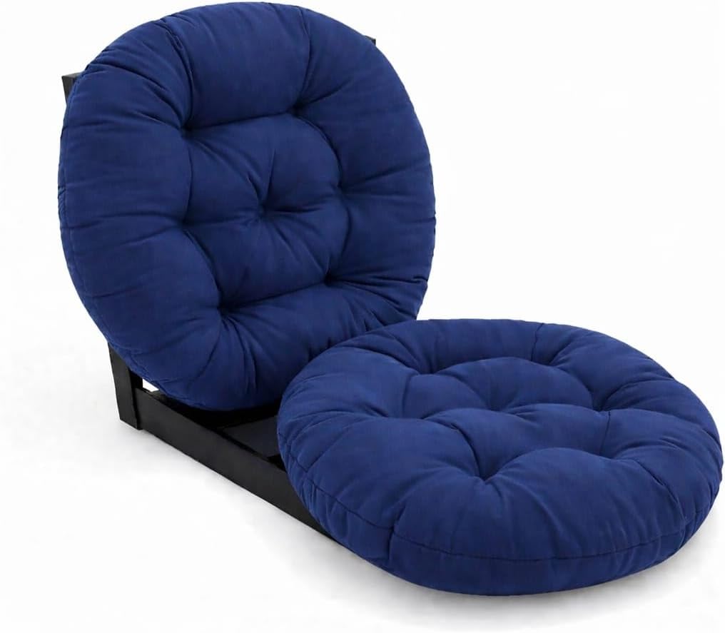 A Decor Decorative Round Indoor Outdoor Sofa Chair Pad/Dining/Office/Plastic/Floor Back Seat Tufted Chair Cushion Handmade Quilting Set of 2 (18'' Inch Round) Dark Blue