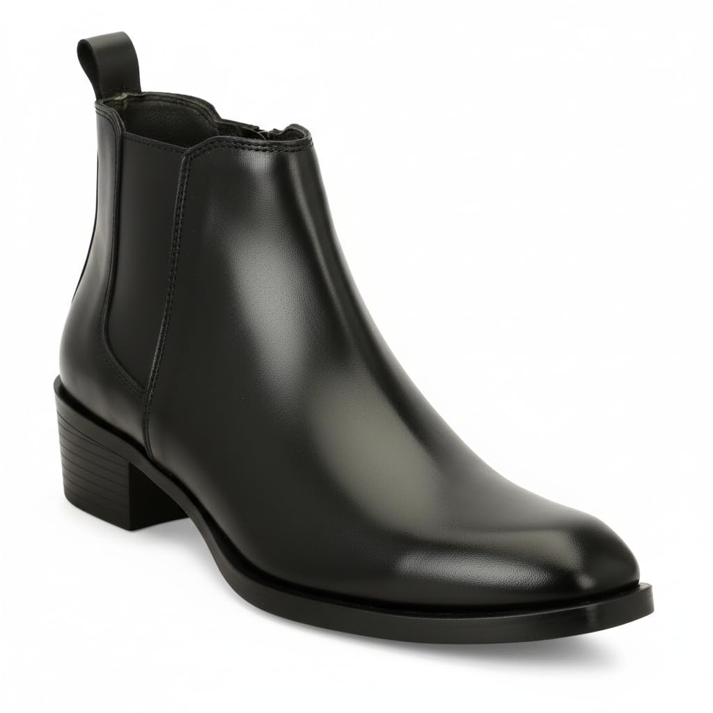 Men's Chelsea Boots | Black Croc Textured Leather | Cuban Heel | Italian Design | TPR Sole | Cushioned Insole