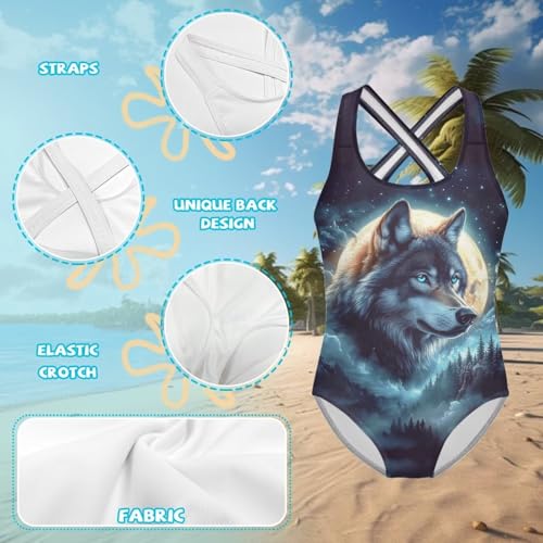 Image of Yzaoxia Girls' Swimwear One Piece Swimsuit for Kids Scoop Neck Bathing Suit Round Neck Swim Wear 5-14Y