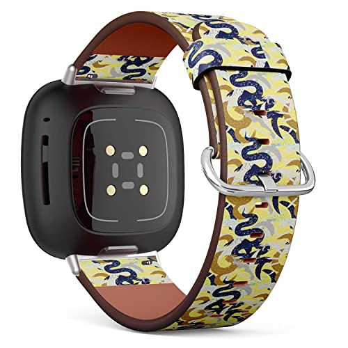CJBROES Replacement Leather Watch Band, Compatible with Fitbit Versa 3 and Fitbit Sense of Wristband Bracelet Accessory - Brushes Expressive