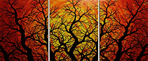 Tableau triptyque silhouettes d’arbres 50x122 cm impression haute definition
