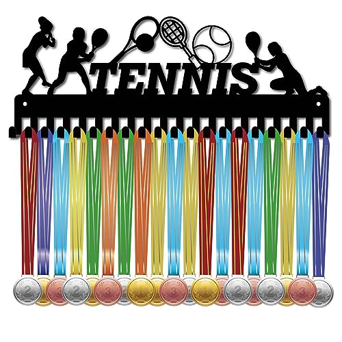 CREATCABIN Soporte para Medallas de Tenis, Colgador de Medallas de Competición, Estante de Exhibición, Deportes, Atletas, Premios, Hierro, Montaje En Pared, Decoración con 20 Ganchos para 40 x 15 cm